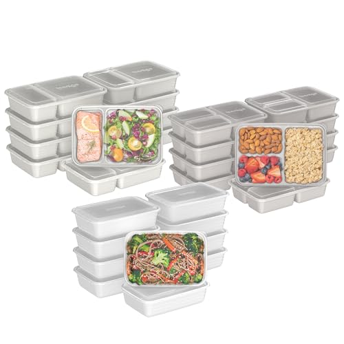 Bentgo Prep 60-Piece Meal Prep Kit - Reusable PFAS & BPA-Free Food Containers, 1-Compartment, 2-Compartment, & 3-Compartments - Microwave, Freezer, & Dishwasher Safe (White Stone)