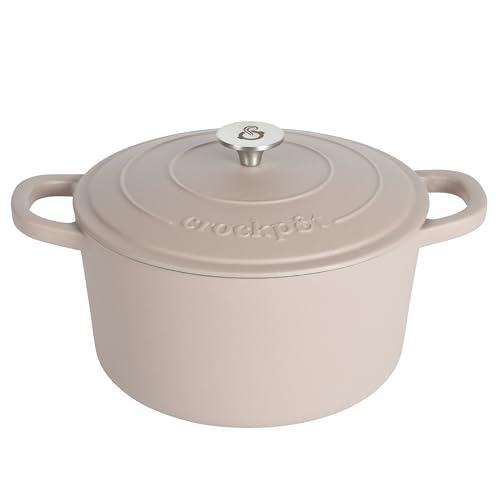 Crock Pot Artisan 7-Quart European Enameled Round Cast Iron Dutch Oven Pot With Lid - Matte Dusty Pink