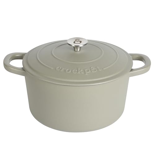 Crock-Pot Artisan 7-Quart Round European Enameled Cast Iron Dutch Oven with Lid  Matte Green, Durable Oven Safe Cookware