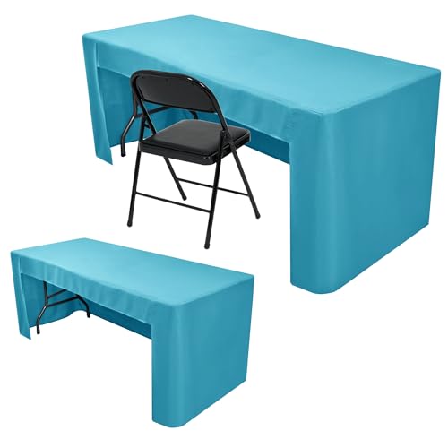Nasitos 2 Pack Teal 8ft Tablecloth Fitted-Open Back Folding Table Cover Washable and Wrinkle Resistant Table Cloth for Trade Show, Book Fair, Career Fair, Convention, Events