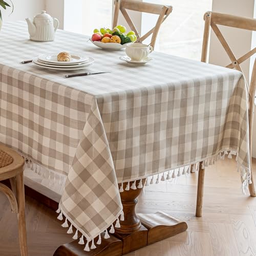 Alsoo Checkered Tablecloth 55x106" (Beige)