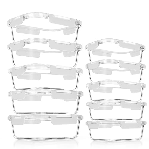 VERONES 10Pack Glass Meal Prep Containers, Airtight Glass Lunch Containers,Stackable Food Storage Containers Set with Lids,Exclusive of BPA, for Microwave,Oven, Freezer&Dishwasher Friendly,White