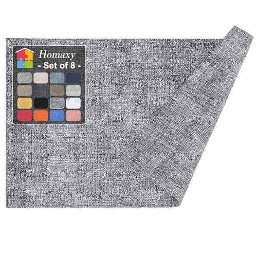 Homaxy Faux Leather Heat Resistant Placemats for Dining Table Set of 8, Waterproof Wipeable Washable PU Table Mats, Easy to Clean Anti-Slip Place Mats, 11.8" x 17", Black & White