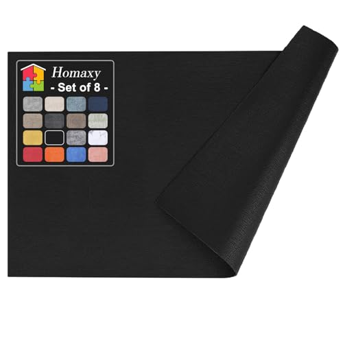 Homaxy Faux Leather Heat Resistant Placemats for Dining Table Set of 8, Waterproof Wipeable Washable PU Table Mats, Easy to Clean Anti-Slip Place Mats, 11.8" x 17", Black