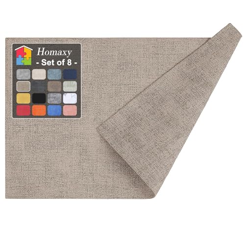 Homaxy Faux Leather Heat Resistant Placemats for Dining Table Set of 8, Waterproof Wipeable Washable PU Table Mats, Easy to Clean Anti-Slip Place Mats, 11.8" x 17", Light Brown