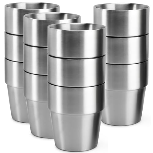 Beasea Stainless Steel Cups 10 oz, 12 Pack Small Stackable Insulated Bulk Stainless Steel Tumbler Cups for Drinking Double Wall Metal Pint Glasses Tin Cups for Home Restaurant Office Party Camping