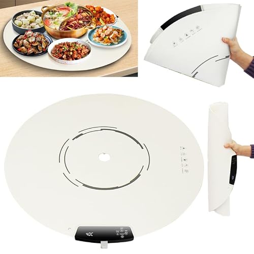 Portable Electric Round Warming Tray, Foldable & Roll up Silicone Heating Mat Pad for Food, Flexible Plate Warmer for Kitchen Travel Party,10s Fast Heating, Adjustable 9 Temperature Setting (Round)