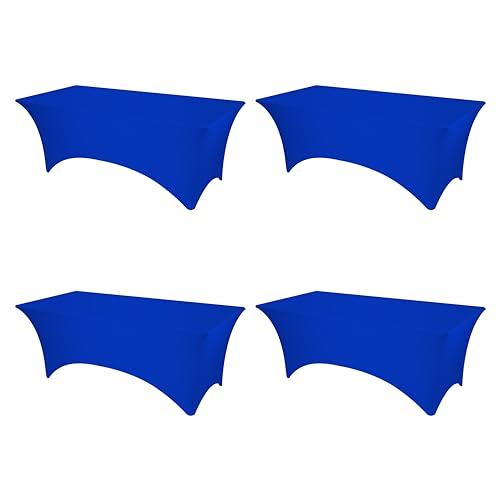 BRILLMAX 4 Pack Royal Blue Fitted Spandex Table Covers - 8ft Stretch Tablecloths for 8 Foot Rectangle Folding Cloths Rectangular Bulk Linen Fabric Elastic Wedding Reception Banquet Birthday Party