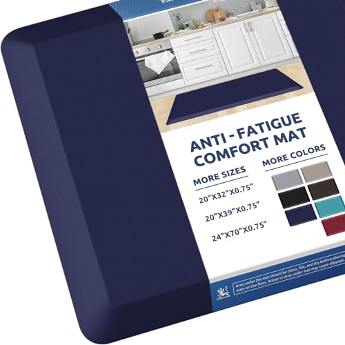 KitchenClouds Kitchen Mat Cushioned Anti Fatigue Rug 20"x39" Waterproof, Non Slip, Standing and Comfort Desk/Floor Mats for House Sink Office (Blue)