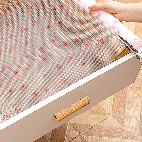 Cherry Blossom Shelf Liner - Non-Adhesive Drawer & Cabinet Liner, Non-Slip Waterproof Kitchen Shelf Paper,Pink Decorative Floral Refrigerator Liner, Easy to Cut & Clean