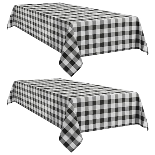 Softalker Gingham Checkered Rectangle Tablecloth - Waterproof Buffalo Plaid Table Cloth Stain Resistant Polyester Table Cover for Picnic/Camping/Outdoor - Black and White, 2 Pack - 60 x 120 Inch