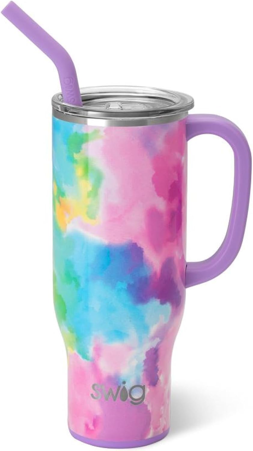 Swig Life 30oz Mega Mug, 30 oz Tumbler with Handle and Straw, Cup Holder Friendly, Dishwasher Safe, Extra Large Insulated Tumbler, Stainless Steel (Cloud Nine)