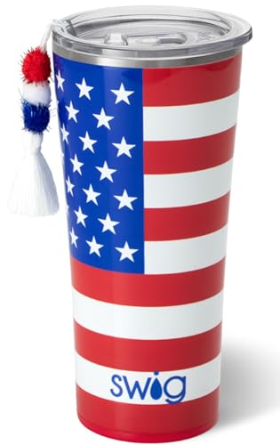 Swig Life 22oz Tumbler, Insulated Coffee Tumbler with Lid, Cup Holder Friendly, Dishwasher Safe, Stainless Steel, Large Travel Mugs Insulated for Hot and Cold Drinks (All American)
