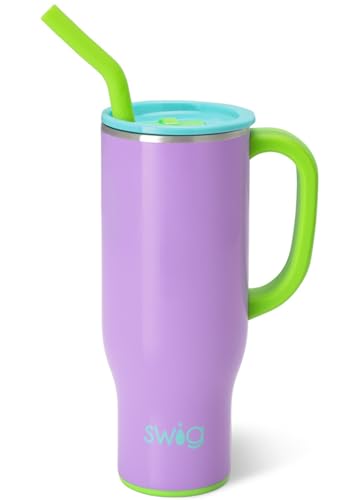 Swig Life 30oz Mega Mug, 30 oz Tumbler with Handle and Straw, Cup Holder Friendly, Dishwasher Safe, Extra Large Insulated Tumbler, Stainless Steel Water Bottle (Ultra Violet)