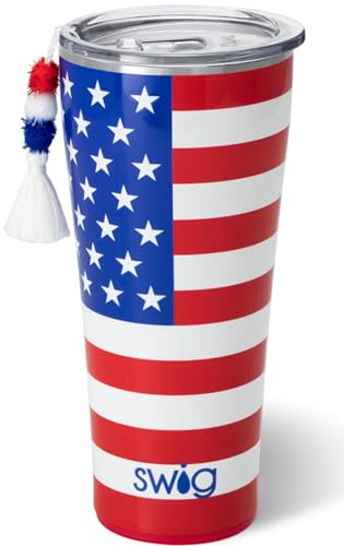 Swig Life 32oz Insulated Tumbler, Travel Coffee Tumbler with Lid, Cup Holder Friendly Travel Coffee Mug, Stainless Steel Thermos with Lid (All American)