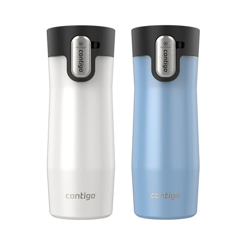 Contigo AUTOSEAL West Loop Vacuum-Insulated Stainless Steel Travel Mug with Easy-Clean Lid 16 oz 2-Pack Salted Frosted Pearl Glacier Frosted Pearl