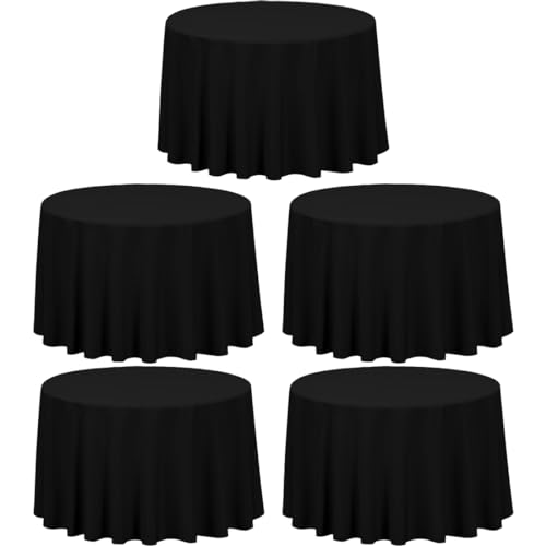 LTC LINENS 5 Pack 108 Inch Round Tablecloths Black