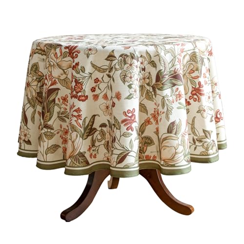 Designer Bohemian Linen Small Round Table Cloth,Colorful Floral Pattern Tablecloth,Wrinkle Resistant Decorative Tablecloths for Dining Thanksgiving Kitchen Party,Diameter 55"-Grace A