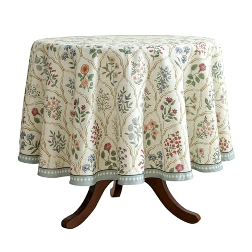 Designer Small Round Tablecloth,Western Linen Colorful Floral Indoor Table Cloth,Wrinkle Resistant Decor Tablecloths for Dining Thanksgiving Kitchen Christmas,Diameter 55"-Serenity B