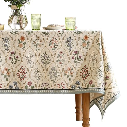 ISAENNE Designer Linen Extra Long Rectangle Tablecloth,Western Colorful Floral Indoor Table Cloth,Wrinkle Resistant Decor Tablecloths for Dining Thanksgiving Kitchen,63"*110"-Serenity B