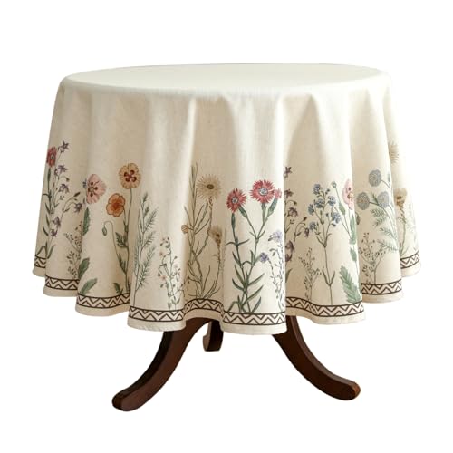 Designer Off White Linen Small Round Tablecloth