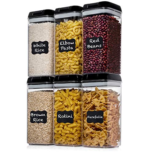 Shazo Airtight Food Storage Containers with Lids - 6 PC BPA Free Clear Plastic Cereal Containers with Easy Lock Lids for Kitchen and Pantry Organization for Snacks and Pasta - 1.2L