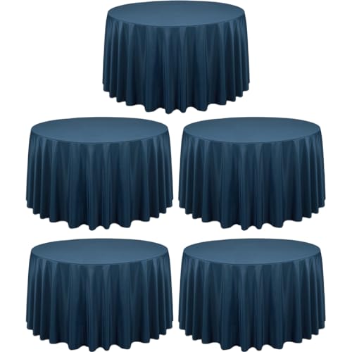 LTC LINENS 5 Pack 108 Inch Round Tablecloths Navy Blue - Great for 48 Inch Round Table Floor Length - Wrinkle Resistant Polyester Fabric Cloth for Wedding