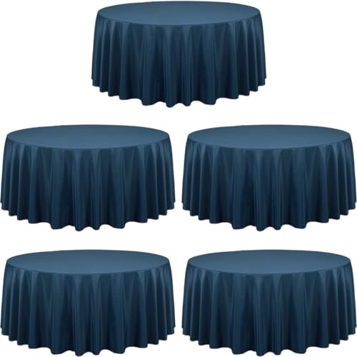 LTC LINENS 120" Round Tablecloth Navy Blue