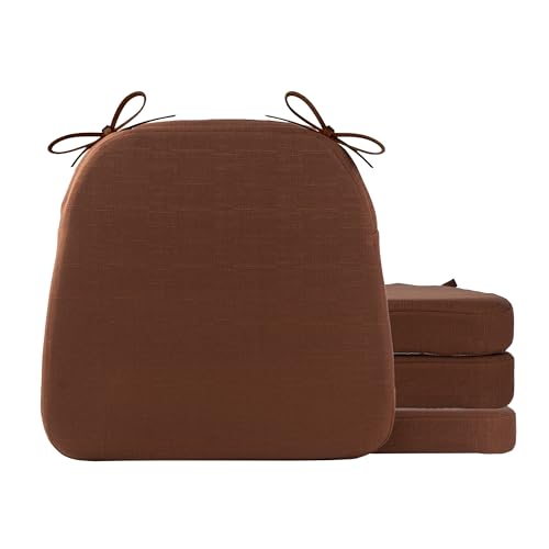 Battilo Chair Cushions for Dining Chairs with Ties, Kitchen Chair Pad with Non-Slip Backing and Removable Cover, Indoor/Outdoor Dining Seat Cushion, 16"x16"x2", Set of 4, Brown