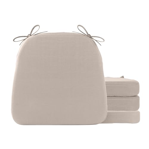 Battilo Chair Cushions for Dining Chairs with Ties, Kitchen Chair Pad with Non-Slip Backing and Removable Cover, Indoor/Outdoor Dining Seat Cushion, 16"x16"x2", Set of 4, Beige