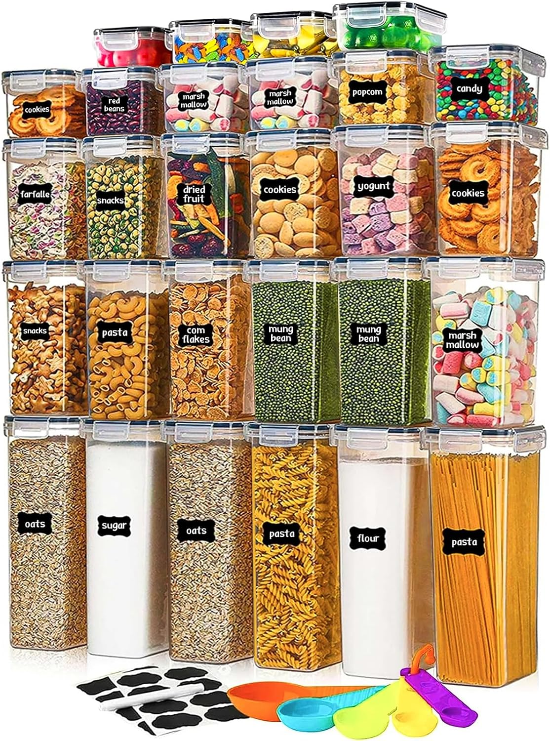 stusgo 28 Pack Airtight Food Storage Containers with Lids, BPA Free Clear Pantry Storage Container for Kitchen Food Pantry Organizers and Storage, Plastic Pantry Organiser for Cereal,Flour and Sugar