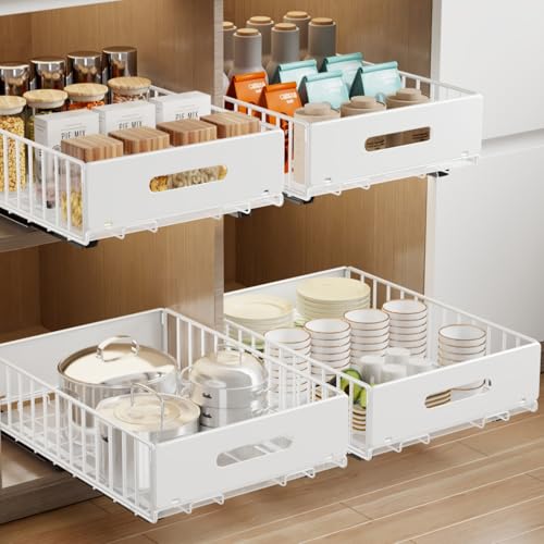 Mustorn 2 Pack Pull Out Drawer (White, Low Profile)