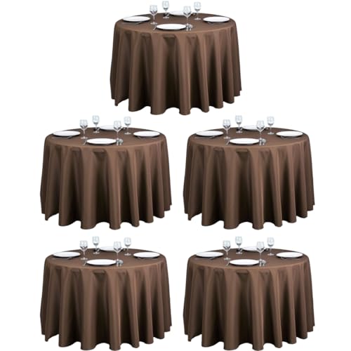 LTC LINENS 5 Pack 108 Inch Round Tablecloths Chocolate - Bulk for 48 Inch Round Table Floor Length - Wrinkle Resistant Polyester Fabric Cloth for Wedding