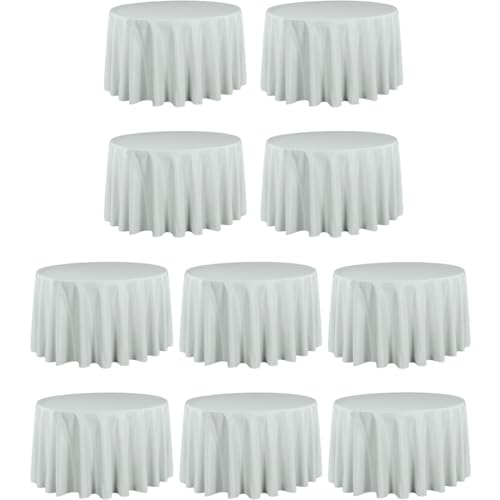LTC LINENS 10 Pack 108 Inch Round Tablecloths Silver - Bulk for 48 Inch Round Table Floor Length - Wrinkle Resistant Polyester Fabric Cloth for Wedding