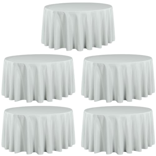 LTC LINENS 120" Round Tablecloth Silver