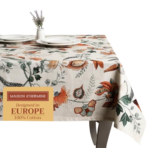 Maison d' Hermine Table Cloth Rectangle Table 100% Cotton 60 x 90 Inches Tablecloth Reusable Decorative Everyday Use for Dining Room, Farmhouse, Home, Party, Festive & Wedding - Dalida