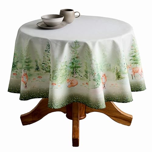 Maison d' Hermine Table Cloth Round Table 100% Cotton 69 Inches Fall Tablecloth Reusable Everyday Use for Thanksgiving Christmas Decorations Dining Farmhouse Party (Winter Mornings)
