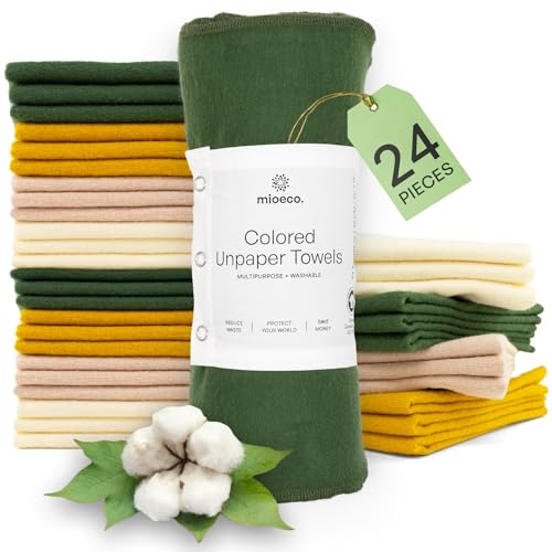 24 Pack Multicolored Reusable unPaper Towels - Nature Friendly - Organic Cotton Alternative - Thick, Strong, Paperless Kitchen Dish Cloths - Reusable Napkins