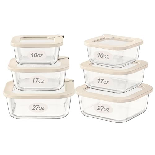 Urban Green Glass Food Storage Containers with Glass Lids, Microwave Safe Food Container Set, Airtight Meal Prep Containers, LeakProof, 100% Plastic Free, 6 Pack