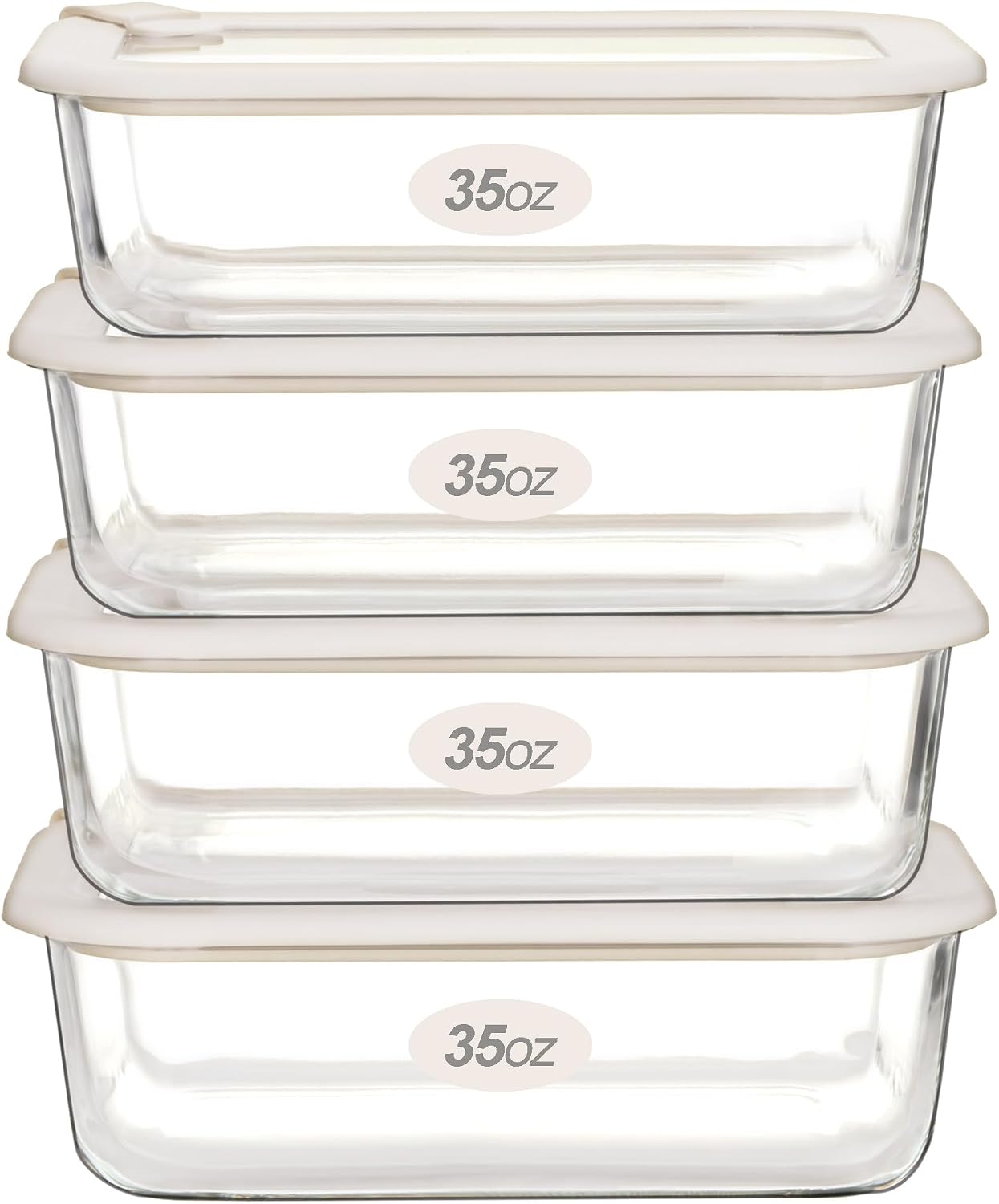 Urban Green Glass Food Storage Containers with Glass Lids, Microwave Safe Food Container Set, Airtight Food Container Set, LeakProof, 100% Plastic Free, White Color, 4pack