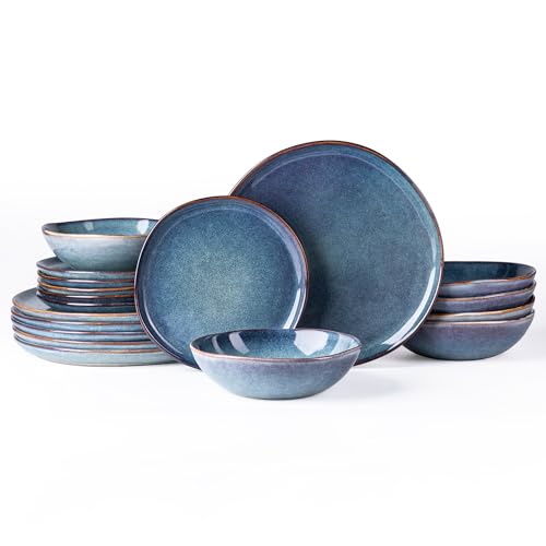 AmorArc Ceramic Dinnerware Sets,Handmade Reactive Glaze Stoneware Plates and Bowls Set,Highly Scratch Resistant | Dishwasher & Microwave Safe Dishes set,Service for 6 (18pc)