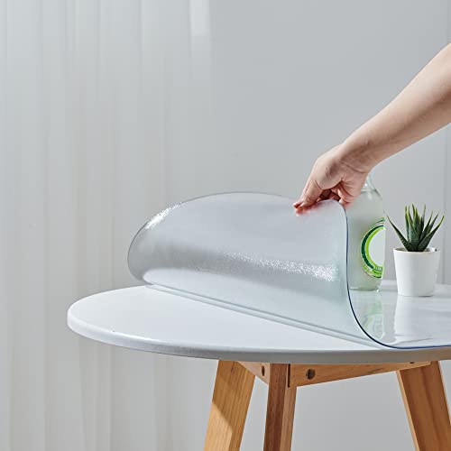 36 Inch Frosted Round Table Cover Protector, 2.0mm Thick Plastic Desk Protector Mat, Round Waterproof PVC Desk Cover, Vinyl Placemats for Circle Desktop, Coffee Table, Dining Room Table