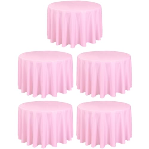 LTC LINENS 5 Pack 108 Inch Round Tablecloths Pink - Bulk for 48 Inch Round Table Floor Length - Wrinkle Resistant Polyester Fabric Cloth for Wedding, Baby Shower