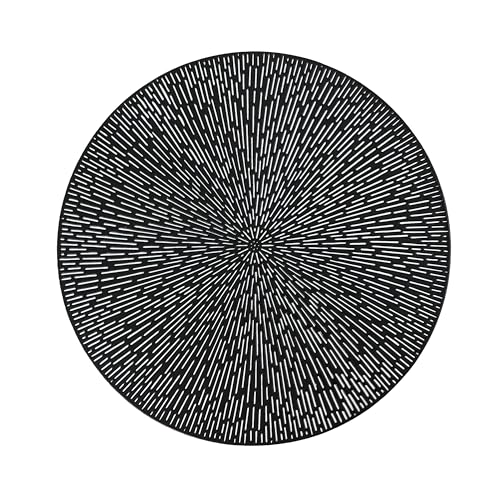 Snowkingdom 15 Inch Round Placemats Set of 18, Black Vinyl Washable Wipeable Easy Clean Place Mats, Non-Slip Heat-Resistant Kitchen Dining Table Mats Hollow Round Placemat for Party Wedding Halloween