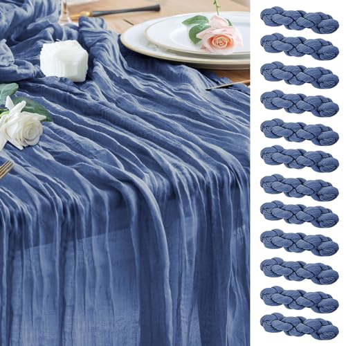 Wokceer Cheesecloth Table Runner 12Pack 10FT Blue Boho Gauze Cheese Cloth Table Runner for Party Long Rustic Sheer Table Runners for Baby Bridal Shower Wedding Easter Table Decor