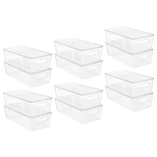 Vtopmart 12pcs Clear Organizers and Storage Bins with Lids, Stackable Plastic Storage Containers with Handles for Fridge, Freezer, Pantry, Cabinet, Kitchen Organization