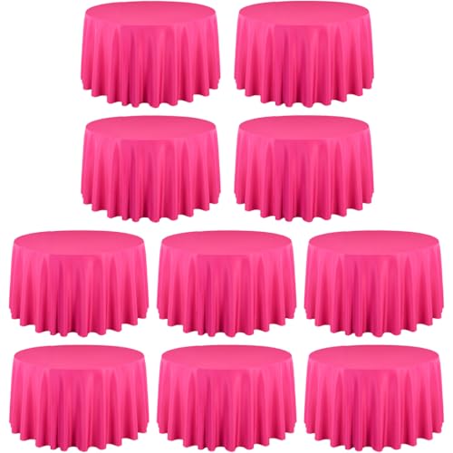 LTC LINENS 10 Pack 108 Inch Round Tablecloths Fuchsia - Bulk for 48 Inch Round Table Floor Length - Wrinkle Resistant Polyester Fabric Cloth for Wedding