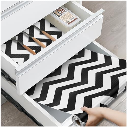 Drawer and Shelf Liner, Non-Slip Kitchen Cabinet Liners Non-Adhesive Thick Strong Grip Waterproof Washable Mats Protect Dresser Shelves Cupboard Bathroom Cabinets, Chevron, 18 in X 20 FT