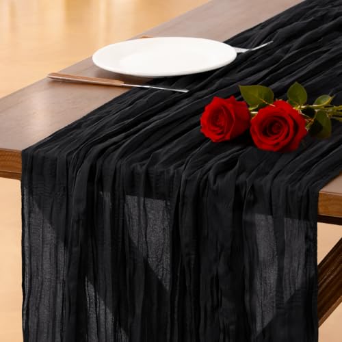 Socomi 10pcs Black Cheesecloth Table Runner Boho Rustic Gauze Fall Thanksgiving 120 inch 10FT Cheese Cloth Runner for Wedding Party Baby Shower Birthday Home Decor Holiday Decorations