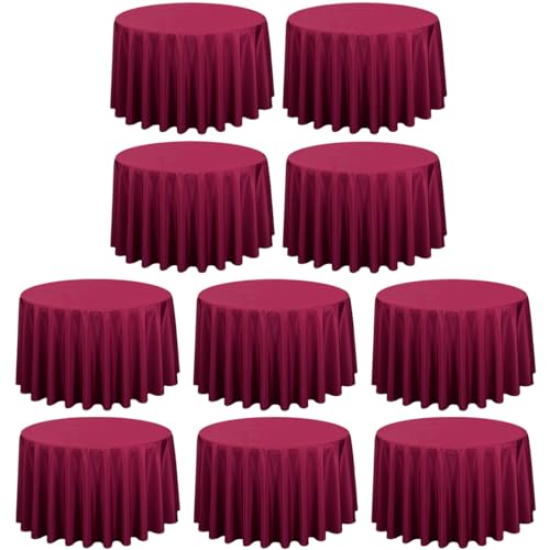 LTC LINENS 10 Pack 108 Inch Round Tablecloths Burgundy - Bulk for 48 Inch Round Table Floor Length - Wrinkle Resistant Polyester Fabric Cloth for Party